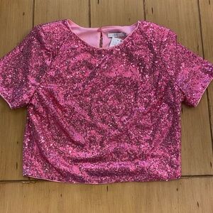 Lush Women’s Pink Sequin Dressy Short sleeve New Top large